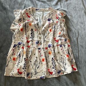 SHEIN Cream and Orange Ruffled Peplum Blouse